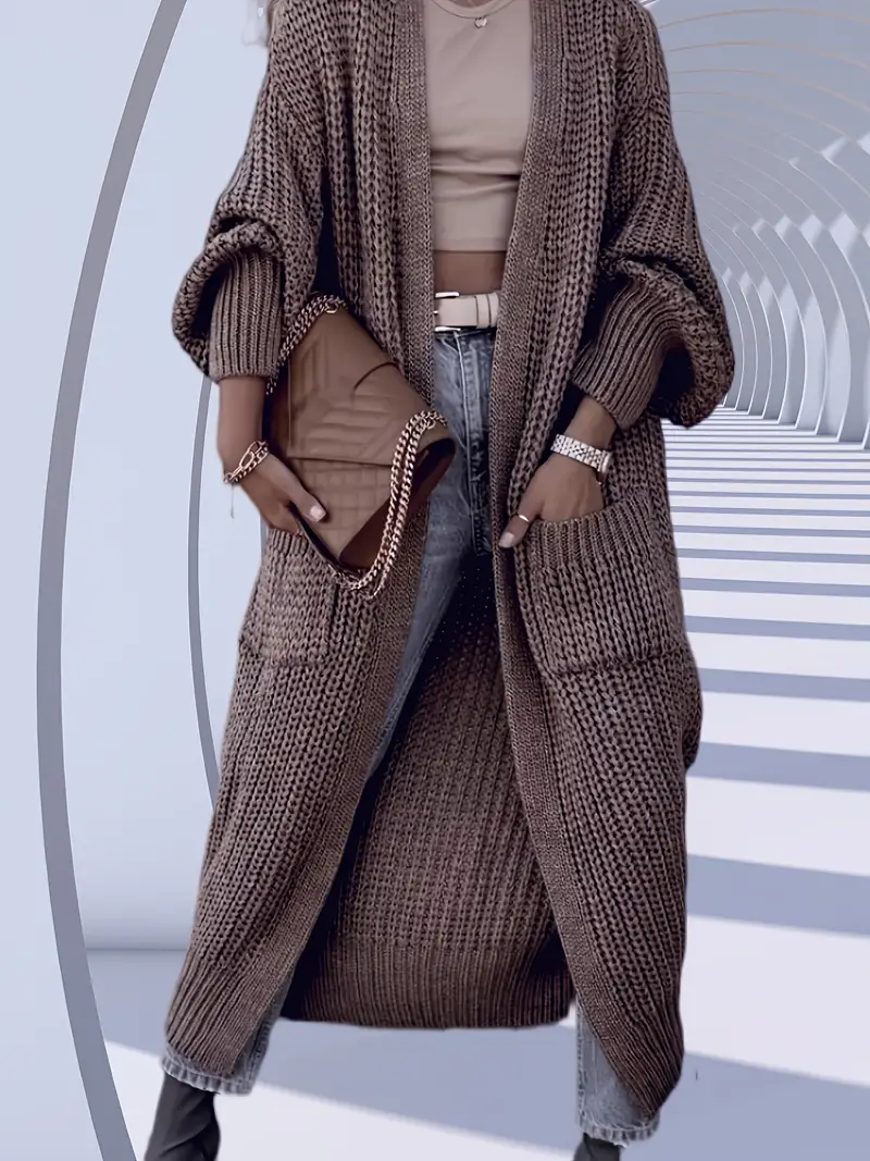 Cardigan Long Tricoté Minimaliste Femme